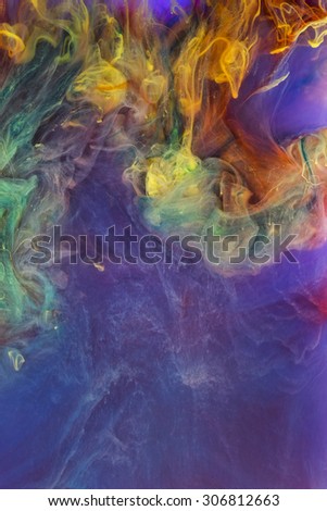 Colorful abstract composition. Interesting shapes, patterns, rich textures, color mixing. Space for text. Liquid sculpture. Underwater fantasy world.