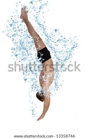 Image, Stock Photo Diver surrounded by bubbles jumping in water