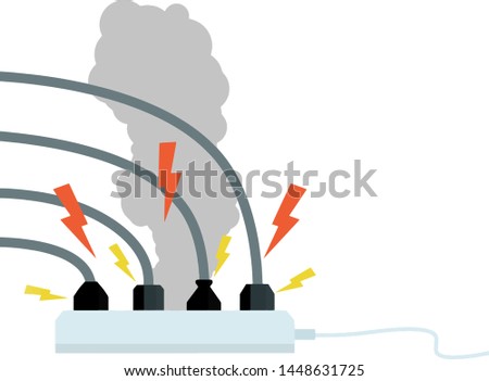 Electrical wiring. Socket with sparks and lightning. Smoke from the device. Compliance with fire safety. Set Of Cables.