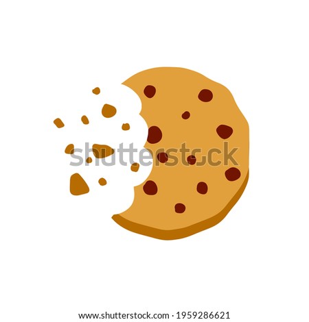Bite of dessert. Bread crumbs. Chocolate sweetness. Flat cartoon illustration. Eaten cookies.
