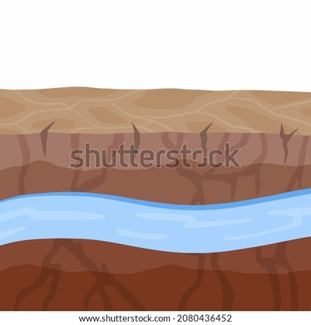 Underground river. Flow of water in earth layer. Ground in cross section. Geological background. Nature and ecology. Flat cartoon illustration