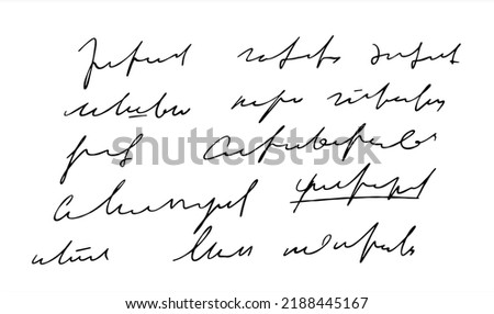 Handwritten Unreadable text. Abstract illegible handwriting of fictional language. Incomprehensible letters. Black old vintage text written with pen