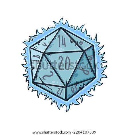 Dice d20 for playing Dnd. Dungeon and dragons board game. Wizard Magic Spell with Fire