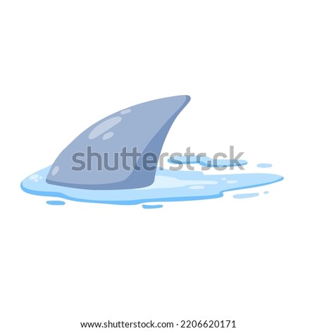 Shark fin. Predatory fish under water with waves. Drawing for print with dangerous marine animal. Flat cartoon illustration