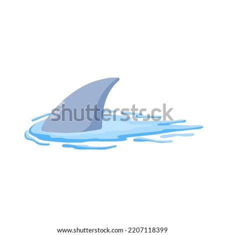 Shark fin. Predatory fish under water with waves. Drawing for print with dangerous marine animal. Flat cartoon illustration