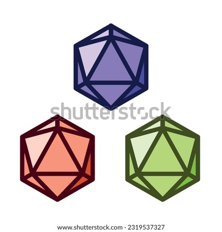 Dice d20 for playing Dnd. Dungeon and dragons board game. Set of Cartoon outline illustration
