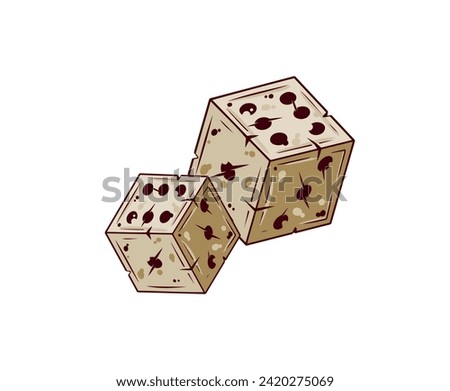 Dice for tabletop game. Six-sided D6 for roleplay. Entertainment and hobby. Isolated drawing on a white background.