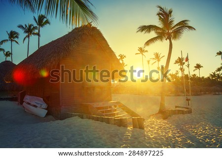 Sunset on the beach of Caribbean sea, Dominican Republic, dreamy look