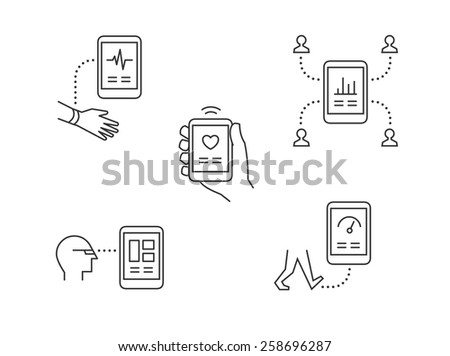 Wearable technology icons with modern high tech mobile devices tracking health and sharing info