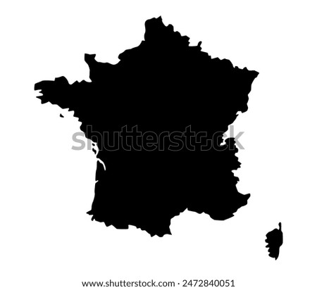 Vector map of France, a country in Western Europe. Detailed black silhouette, isolated on white background.