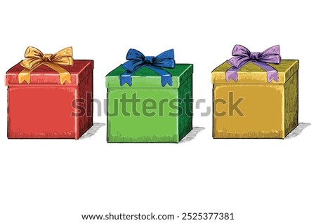 set of different coors box christmas present with ribbon gift vector isolated on white background