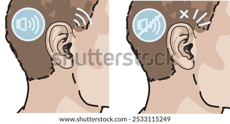 hearing problems illustration symbols icon no sound man ear icon 