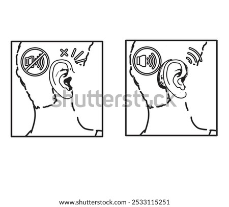 hearing problems no sound withnout hearing aid illustration symbols icon no sound ear icon 