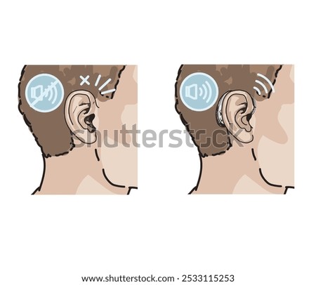 hearing problems no sound withnout hearing aid illustration symbols icon no sound ear icon 