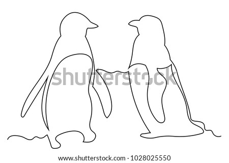 Two Penguins Stand On A White Background One Continuous Drawing Of The Line Drawn By