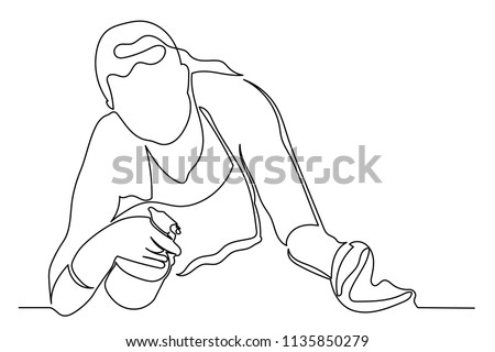 Continuous Line Young Woman With A Puffer And Rag In Her Hands The Concept