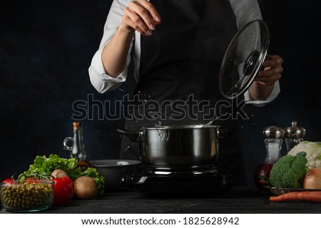 Similar – Image, Stock Photo Cooking of green peas with eggs