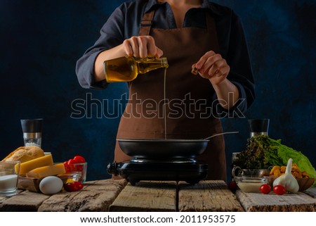 Similar – Image, Stock Photo Pouring cream in tomato soup minimalist on a blue background