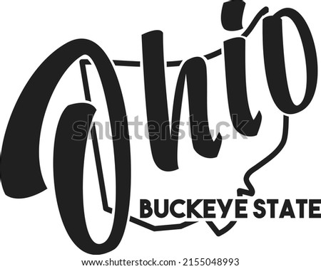 Ohio vector silhouette. Nickname inscription Buckeye State. Image for US poster, banner, print, decor, United States of America card. Hand-drawn illustration map of the USA territory