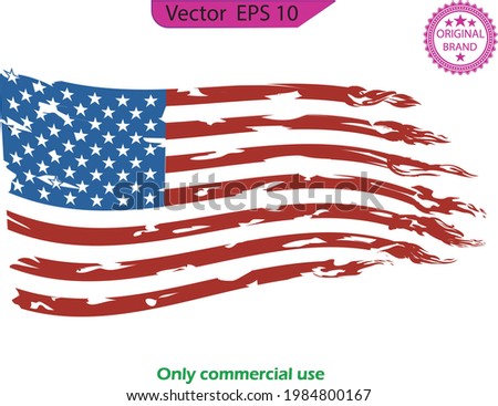 USA Flag. Distressed American waving flag with fire  elements, flag of America, patriot, military, veteran, army  flag,