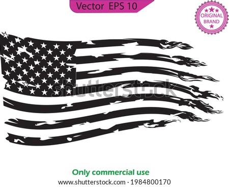 USA Flag. Distressed American waving flag with fire  elements, flag of America, patriot, military, veteran, army  flag,