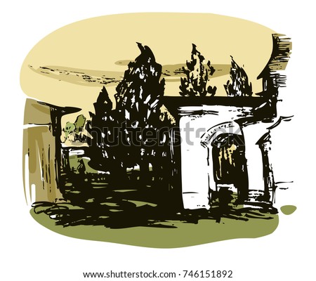 vector illustration of a landscape with architectural elements