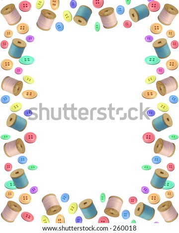 Sewing Border-Spools Of Thread And Buttons Stock Photo 260018 ...