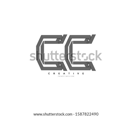 Initial Letter CC Monogram Linear Overlap Stripes Logotype