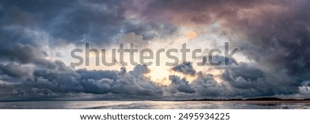 Image, Stock Photo Dramatic sky during sunset over a lake in Cambodia