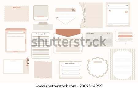 Vector set of aesthetic planner stickers, sticky notes, notepad and memo pad