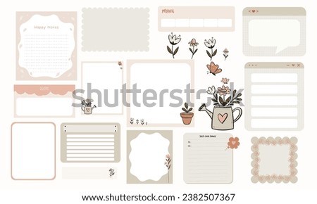 Vector set of aesthetic cute planner stickers, sticky notes, notepad and memo pad