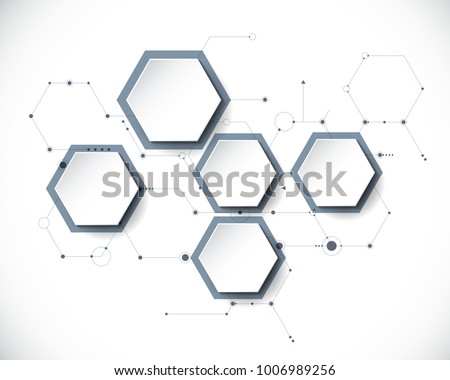Vector molecule with 3D paper label, integrated Hexagon background. Blank space for content, business, infographic, diagram,digital network, flowchart. Social network connection technology concept