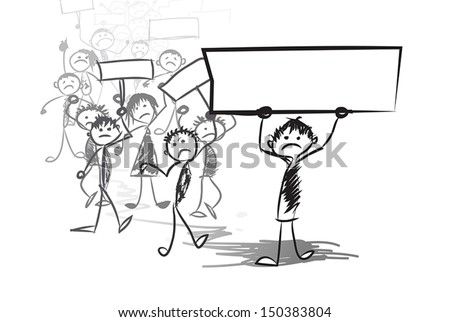 Cartoon people representing - a protest meeting