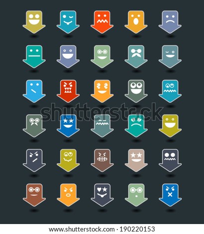 Vector set of color smiley Icons.Face emotion.Mapping pins design.