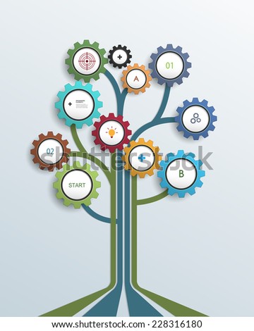 Abstract Growth tree concept with gear wheel and lines, can be used for place your content. Infographic, communication, icon, business, social media, technology, network and web design.