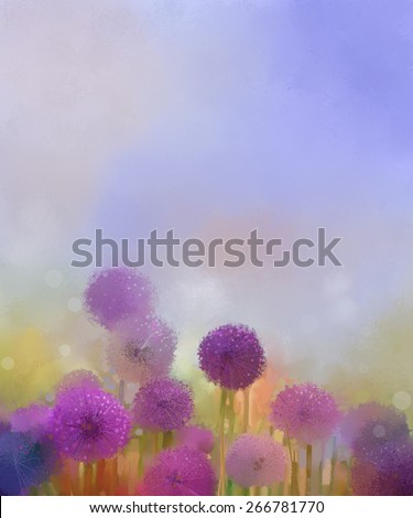 Pastel colors  light purple onion flower in the meadows. Abstract  oil painting  field of onion flowers at sunset in soft colorful and blur style with bokeh background.