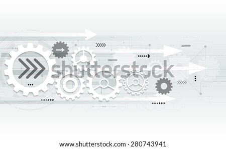 Vector abstract futuristic gear wheel engineering on circuit board, Illustration hi-tech electric digital telecoms speed technology on light grey color background