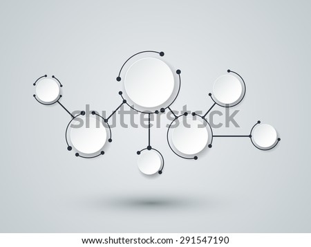 Abstract molecules and communication technology with integrated circles with Blank space for your design. Vector illustration global social media concept.  Light gray color background.