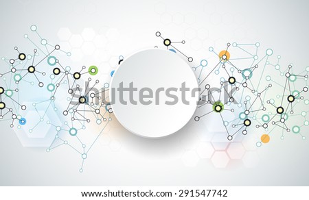 Vector illustration of abstract molecules and communication. Social media technology concept with 3D paper label circles design and space for your content, business, , network and web design.