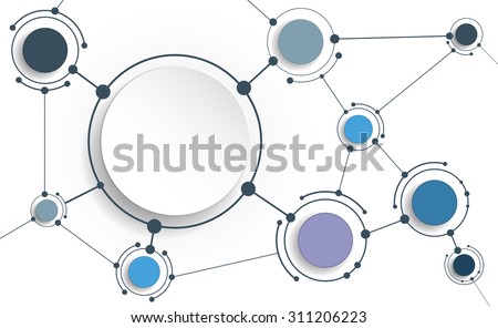 Vector Abstract molecules with 3D paper on light gray background. Communication-social media technology concept. 3D paper circle label with space for your content, business, network and web design