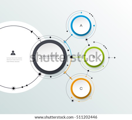 Vector molecule with 3D paper label, integrated circles background. Blank space for content, business, infographic, diagram, digital network, flowchart. Social network connection technology concept 

