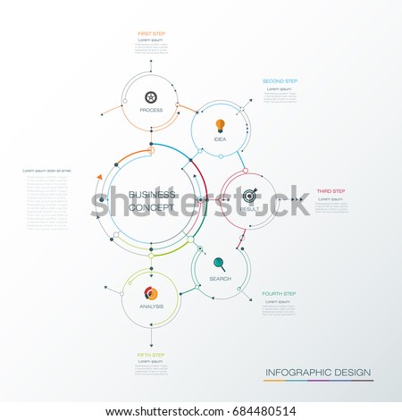 Infographic template, circle design with arrows sign and 5 options or steps. Can be used for business, infograph template, process infographics, diagram chart, flowchart, processes diagram, time line