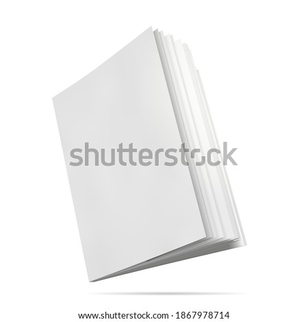 Book mockup blank cover. Vector illustration. Notepad with realistic light and shadow. Face side view with pages. Sketchpad empty template. Clear paper note. Magazine model perspective view.