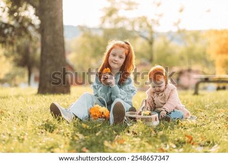 Similar – Image, Stock Photo Cute redhead little girl looking at us and smiling