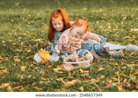 Similar – Image, Stock Photo Cute redhead little girl looking at us and smiling