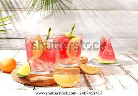 Similar – Image, Stock Photo Glasses of fresh infused water on table