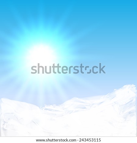 Vector abstract illustration of sun shining above the clouds or mountains