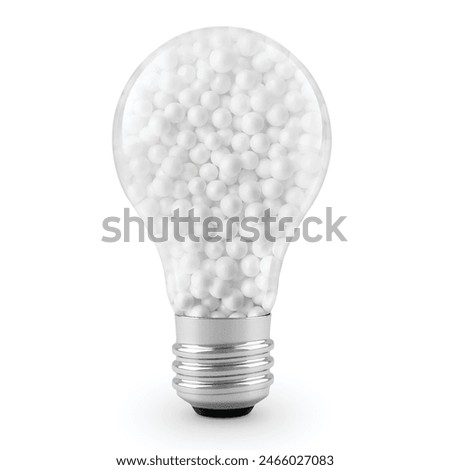 Light bulb filled with white styrofoam beads, transparent background. vector