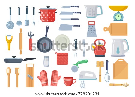 Kitchen tool flat icon collection. Vector illustration.