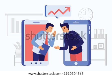 This colorful illustration shows a two man share a information about a important company or organization data, that is known only to the employees of the company or organization and not to the public ストックフォト © 